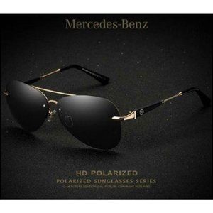 Mercedes-Benz Aviator Sunglasses, Polarized, 100% UV protection, Black/Gold Luxu